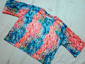New Buttons Print Baggy T Shirt