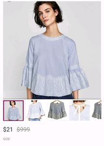 Zara Blue Striped Lace Trim Top