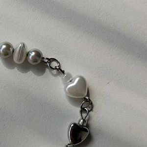 Pearl &amp; Heart Charm Bracelet