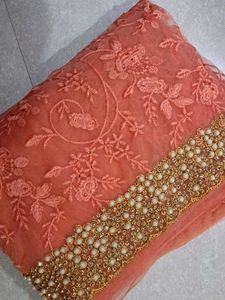 🧡Net Saree With Beautiful Embroidery Design