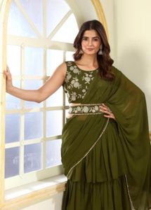 Olive Green Saree