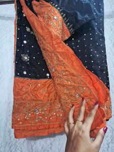 black n orange Saree and blouse