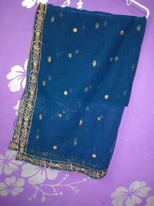 Elegant Teal &amp; Gold Anarkali Dress With Dupatta