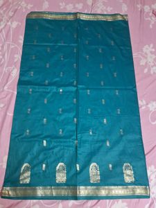 Teal & Gold Soft Silk Cotton Saree