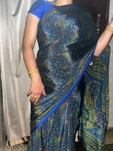 Crepe Elegant Blue Printed Saree