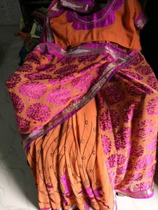 UsedMustard&amp;MagentaEmbroidery ShifonGeorgette Sare