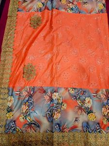 Orange Floral Saree
