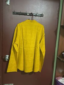 Yellow Mandarin Collar Long Sleeve Shirt