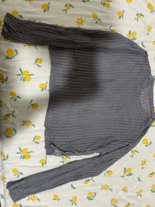 Grey Mesh Long Sleeve Top