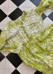 Lime Green Embroidered Kurta
