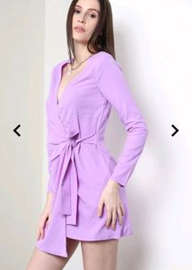 Party Mini Length Full Sleeve Textured Wrap Dress