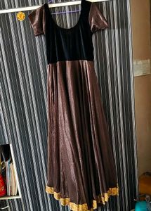 Elegant Brown &amp; Black Anarkali Dress