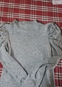 Zara Grey Long Sleeve Top with Pearls