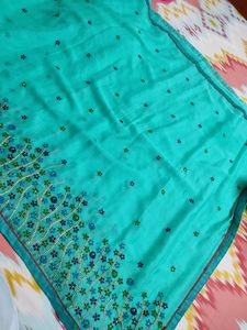 Flower Embroidery Green Saree
