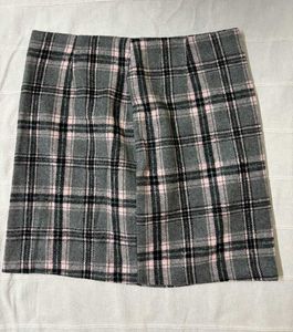 Grey Plaid Mini Skirt