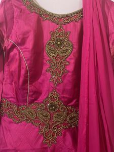 Pink &amp; Gold Embellished Anarkali Suit