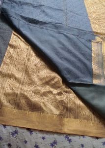 Elegant Steel &amp; Gold Saree