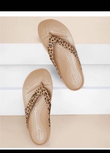 Crocs Leopard Print Flip Flops