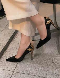 Embellished High Heels Satin Court Heel in Black