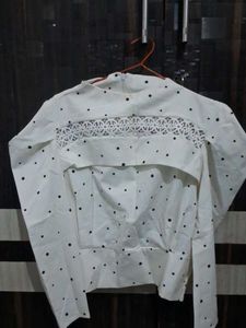 Polka Dot Puffed Sleeve Crop Top (Size-S)
