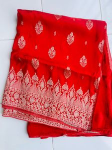 Elegant Red Banarasi Mashru Silk Saree