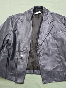 ZARA Navy Blue Faux Leather Jacket