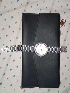 black clutch and guess watch
