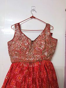 Heavy Red Mirror-Work Lehenga Set