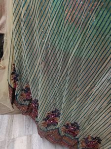 Multicoloured Net saree With maroon Blouse