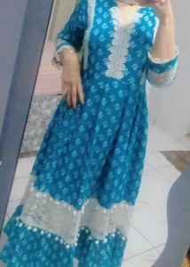 Sky Blue Floral Anarkali Kurta