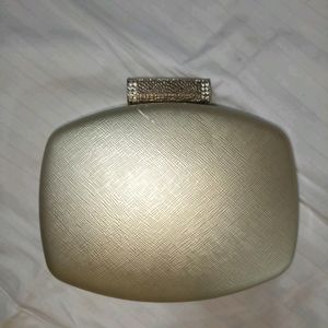 Golden Clutch Bag With Chain Sling Attachment