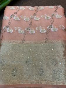 Organza Hand Stone And Zari Work 💯