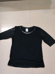 Black Net Top With Stone Work Around The Neck Line