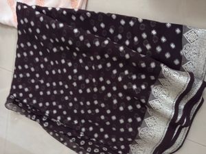 Elegant Brown &amp; Silver Sari