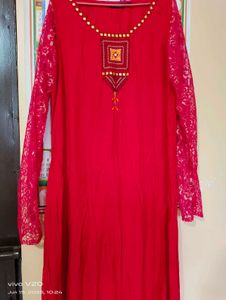 Red Lace Sleeve Dress