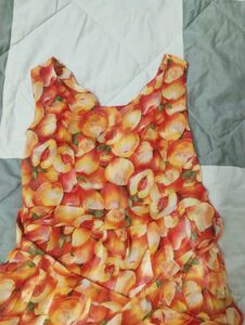 Peach Print Sleeveless Dress