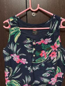 Floral Blue Dress Mid Length