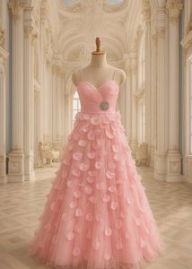 Pink Feathered Tulle Gown