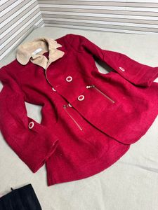 Red Coat with Beige Collar