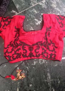Red &amp; Black Embroidered saree