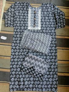 Women Cotton Kurti Pant Dupatta Set ( XL )