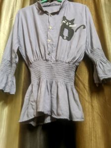 Grey Stylish Shirt Top Waist Free Size