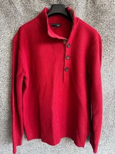 Red Ribbed Button Sweater