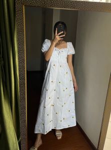 Floral Embroidered White Cotton MAXI Dress 🌼