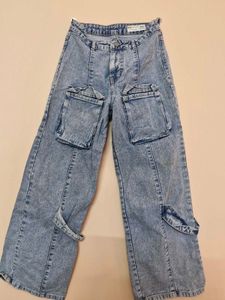 Acid Wash Cargo Jeans