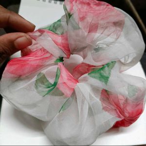 Floral Print  Organza Scrunchie