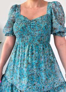 Blue Floral Print Midi Dress