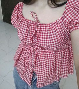 Red Gingham Tie-Front Top