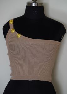 Tan One-Shoulder Knit Top