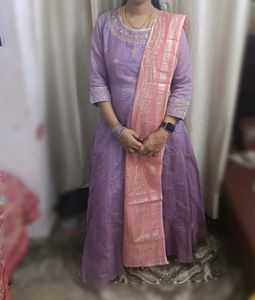Chanderi Anarkali Kurti With Shawl